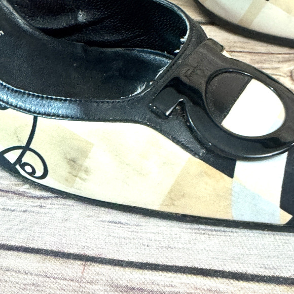 Salvatore Ferragamo Womens Tan Black Satin & Leather Slingback Heels 7B - Picture 11 of 16